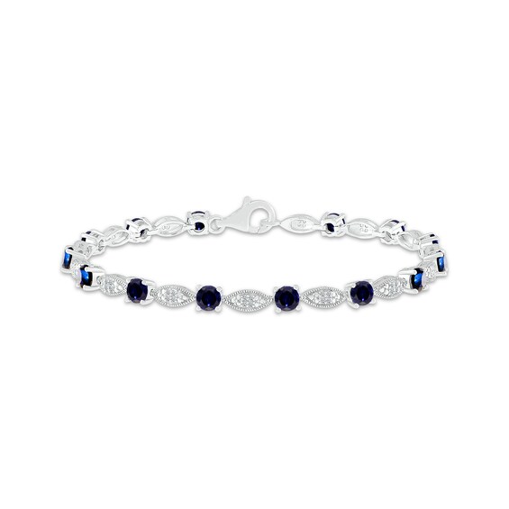 Blue & White Lab-Created Sapphire Milgrain Frame Bracelet Sterling Silver 7.5"