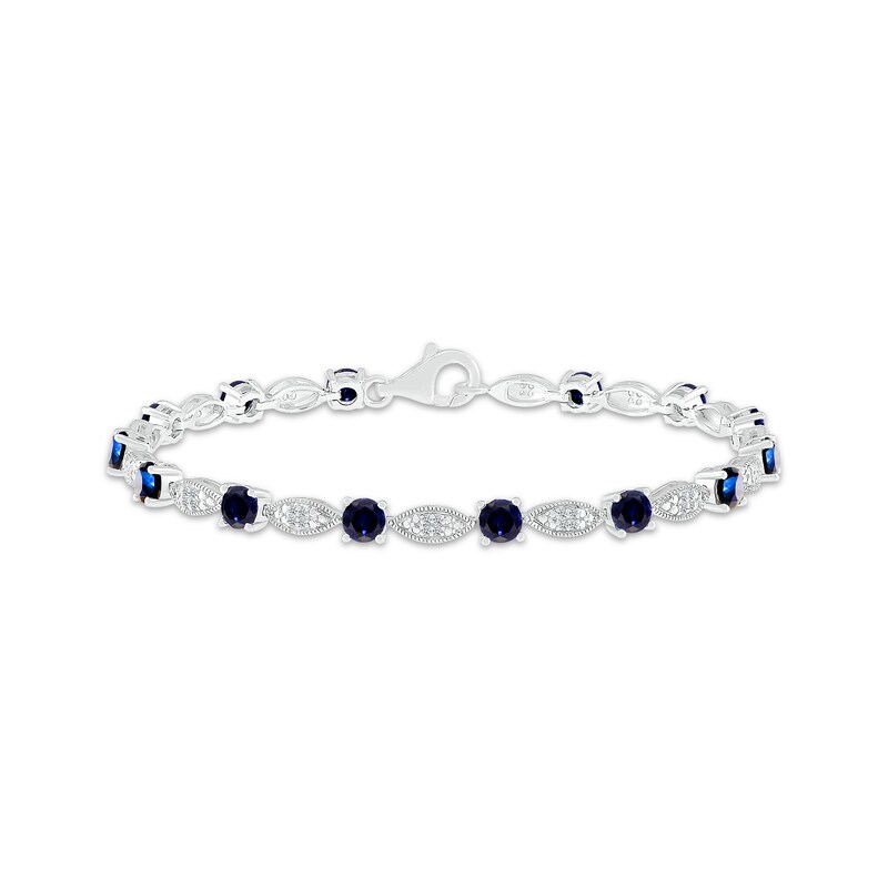 Main Image 1 of Blue & White Lab-Created Sapphire Milgrain Frame Bracelet Sterling Silver 7.5"