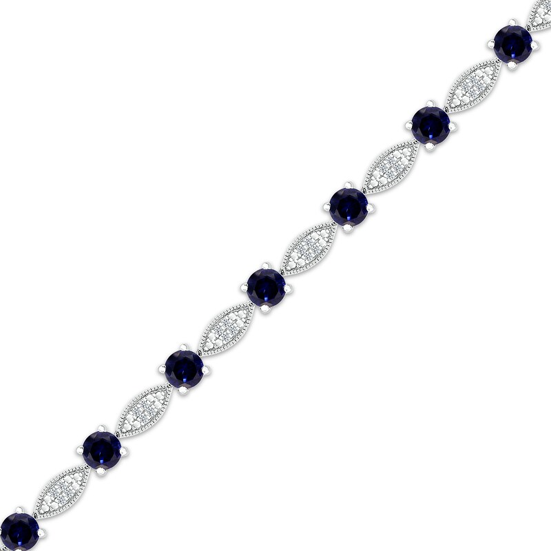 Main Image 2 of Blue & White Lab-Created Sapphire Milgrain Frame Bracelet Sterling Silver 7.5"