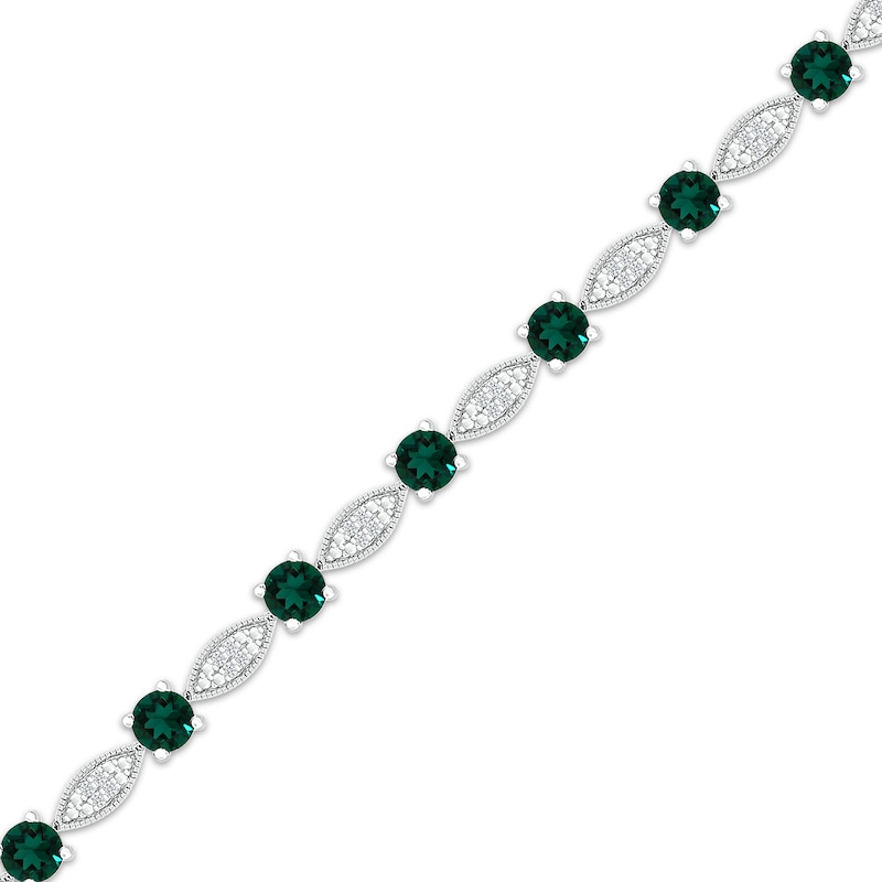Lab-Created Emerald & White Lab-Created Sapphire Milgrain Frame Bracelet Sterling Silver 7.5"