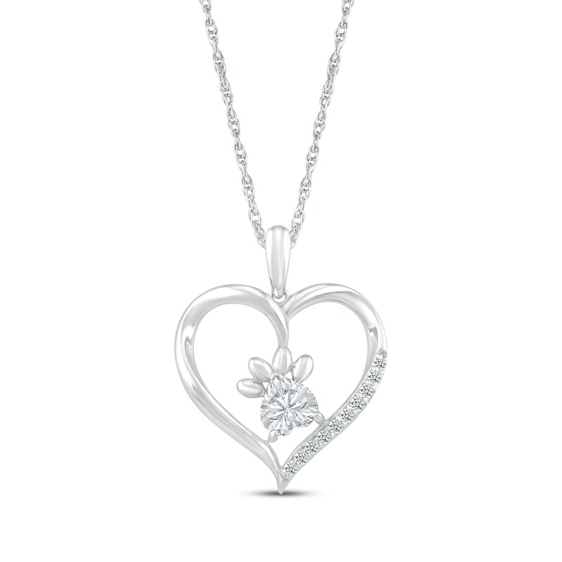 Main Image 1 of Heart-Shaped White Lab-Created Sapphire Paw Print Necklace Sterling Silver 18"