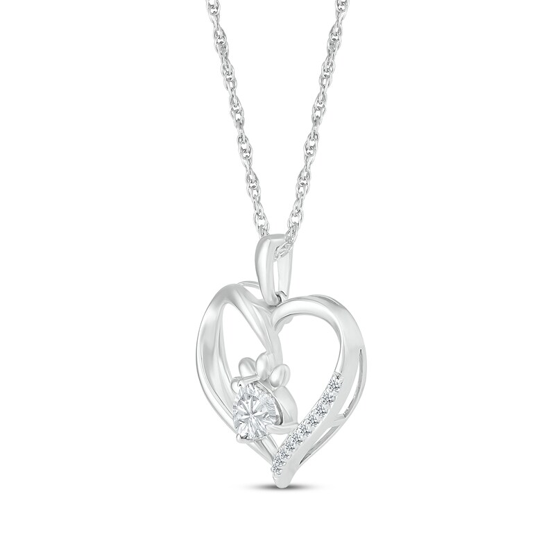 Main Image 2 of Heart-Shaped White Lab-Created Sapphire Paw Print Necklace Sterling Silver 18"