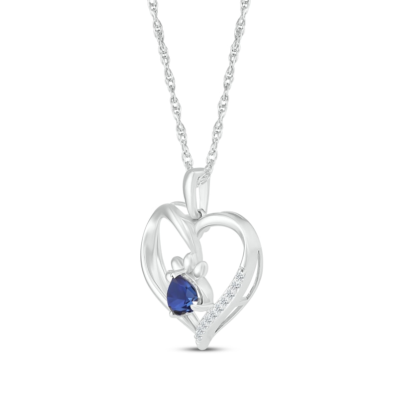 Main Image 2 of Heart-Shaped Blue Lab-Created Sapphire & White Lab-Created Sapphire Paw Print Necklace Sterling Silver 18"
