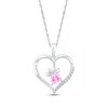 Thumbnail Image 1 of Heart-Shaped Pink Lab-Created Sapphire & White Lab-Created Sapphire Paw Print Necklace Sterling Silver 18"