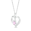 Thumbnail Image 2 of Heart-Shaped Pink Lab-Created Sapphire & White Lab-Created Sapphire Paw Print Necklace Sterling Silver 18"