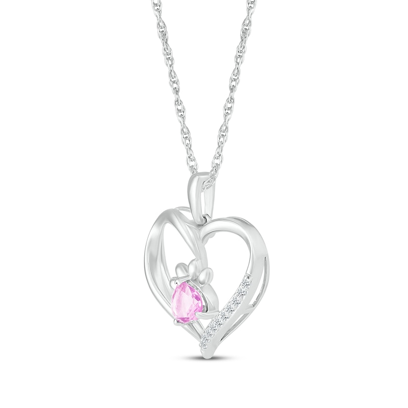 Main Image 2 of Heart-Shaped Pink Lab-Created Sapphire & White Lab-Created Sapphire Paw Print Necklace Sterling Silver 18"