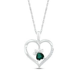 Heart-Shaped Lab-Created Emerald & White Lab-Created Sapphire Paw Print Necklace Sterling Silver 18"
