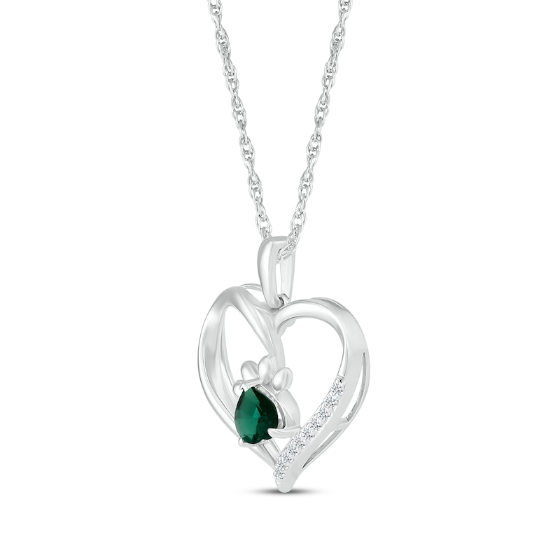 Main Image 2 of Heart-Shaped Lab-Created Emerald & White Lab-Created Sapphire Paw Print Necklace Sterling Silver 18"