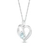 Thumbnail Image 2 of Heart-Shaped Aquamarine & White Lab-Created Sapphire Paw Print Necklace Sterling Silver 18"