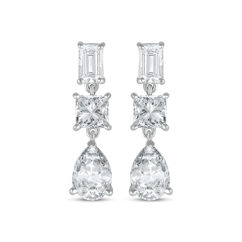 Main Image 2 of Pear, Square & Emerald-Cut White Lab-Created Sapphire Drop Earrings Sterling Silver