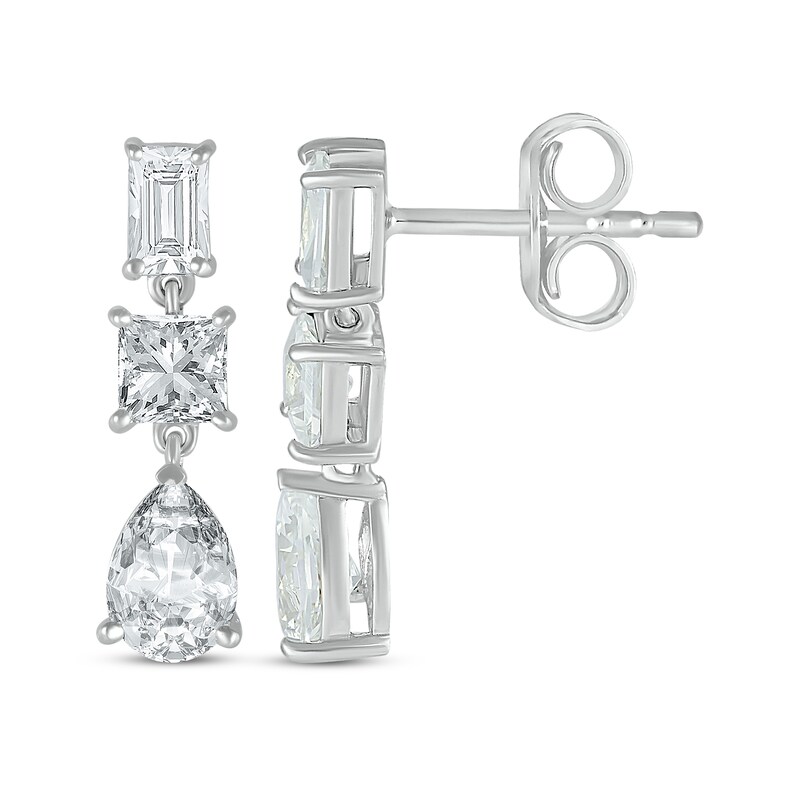 Main Image 3 of Pear, Square & Emerald-Cut White Lab-Created Sapphire Drop Earrings Sterling Silver