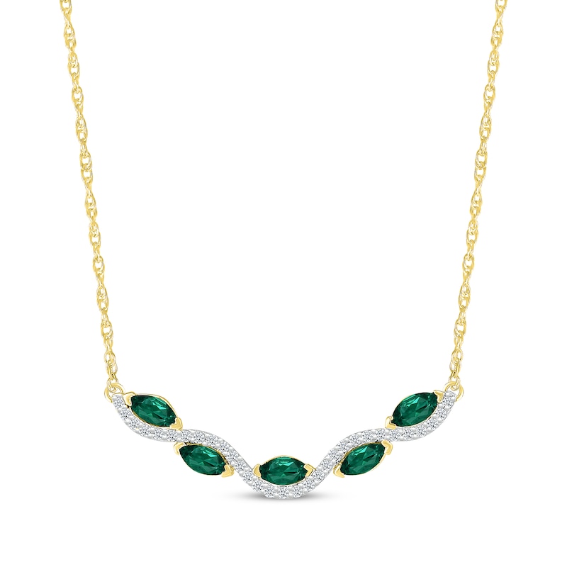 Main Image 1 of Marquise-Cut Lab-Created Emerald & Diamond Smile Necklace 1/5 ct tw 10K Yellow Gold 18"