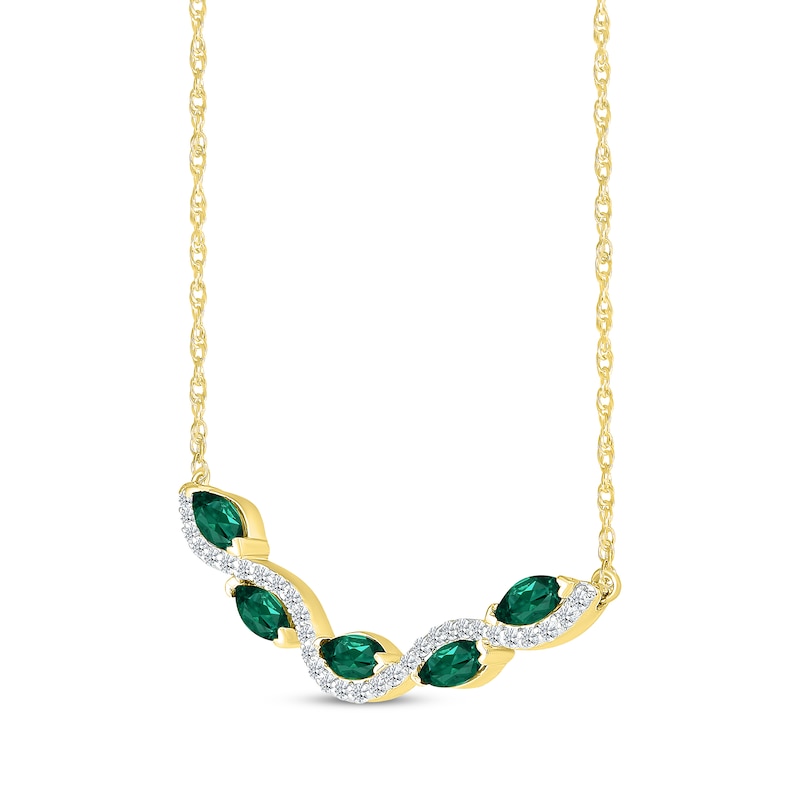 Main Image 2 of Marquise-Cut Lab-Created Emerald & Diamond Smile Necklace 1/5 ct tw 10K Yellow Gold 18"