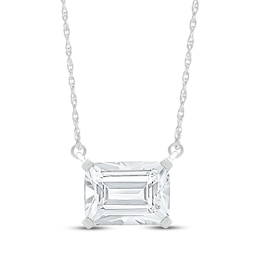 Emerald-Cut White Lab-Created Sapphire Necklace Sterling Silver 18"