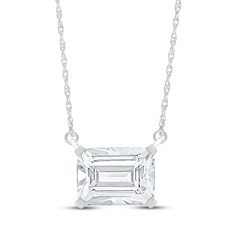 Main Image 1 of Emerald-Cut White Lab-Created Sapphire Necklace Sterling Silver 18"