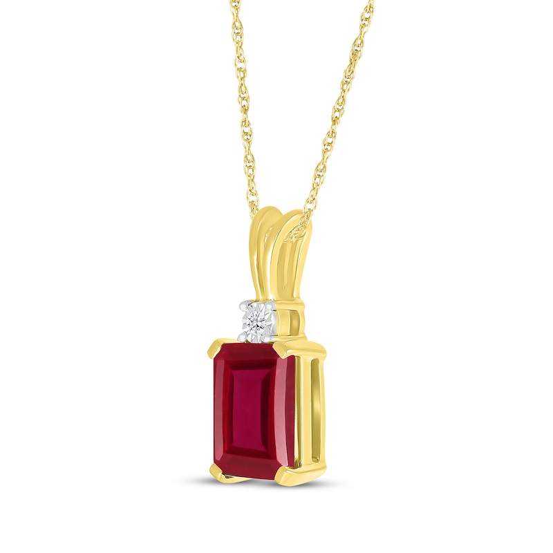 Main Image 2 of Emerald-Cut Lab-Created Ruby & Diamond Accent Necklace 10K Yellow Gold 18"