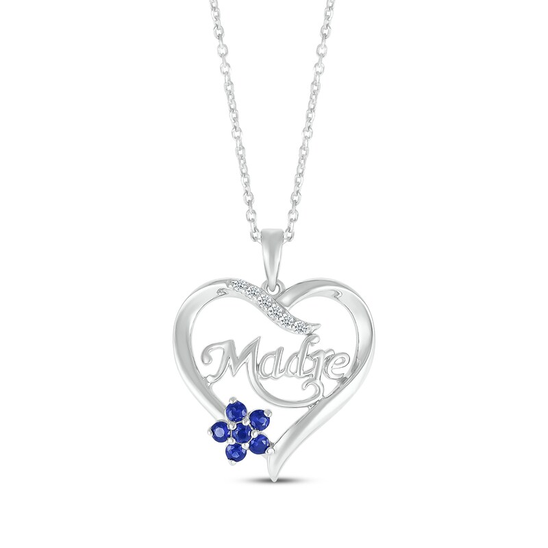 Main Image 1 of Blue & White Lab-Created Sapphire "Madre" Heart Flower Necklace Sterling Silver 18"