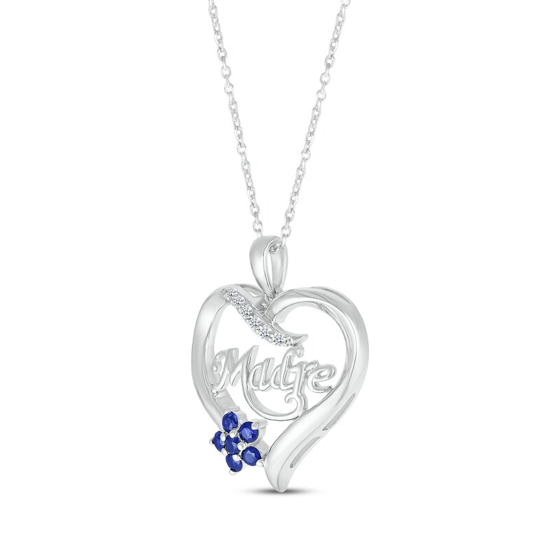 Main Image 2 of Blue & White Lab-Created Sapphire "Madre" Heart Flower Necklace Sterling Silver 18"