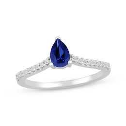 Pear-Shaped Blue Lab-Created Sapphire & Diamond Ring 1/10 ct tw Sterling Silver