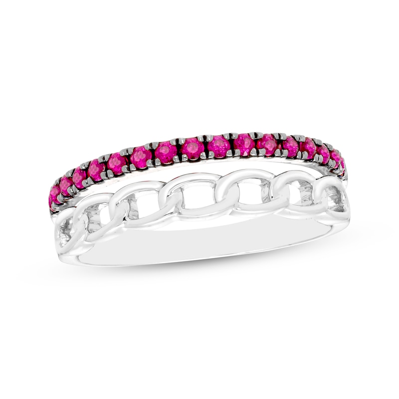 Main Image 1 of Lab-Created Ruby & Chain Link Faux Stack Ring Sterling Silver