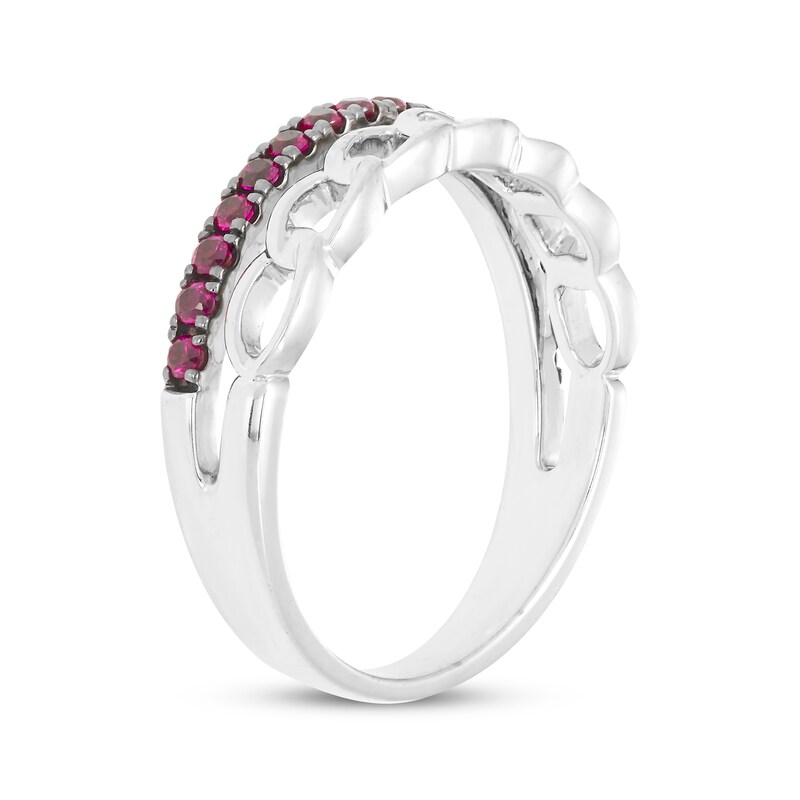 Main Image 2 of Lab-Created Ruby & Chain Link Faux Stack Ring Sterling Silver