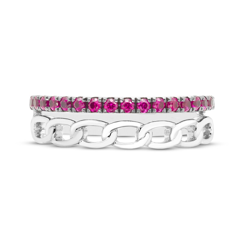 Main Image 3 of Lab-Created Ruby & Chain Link Faux Stack Ring Sterling Silver