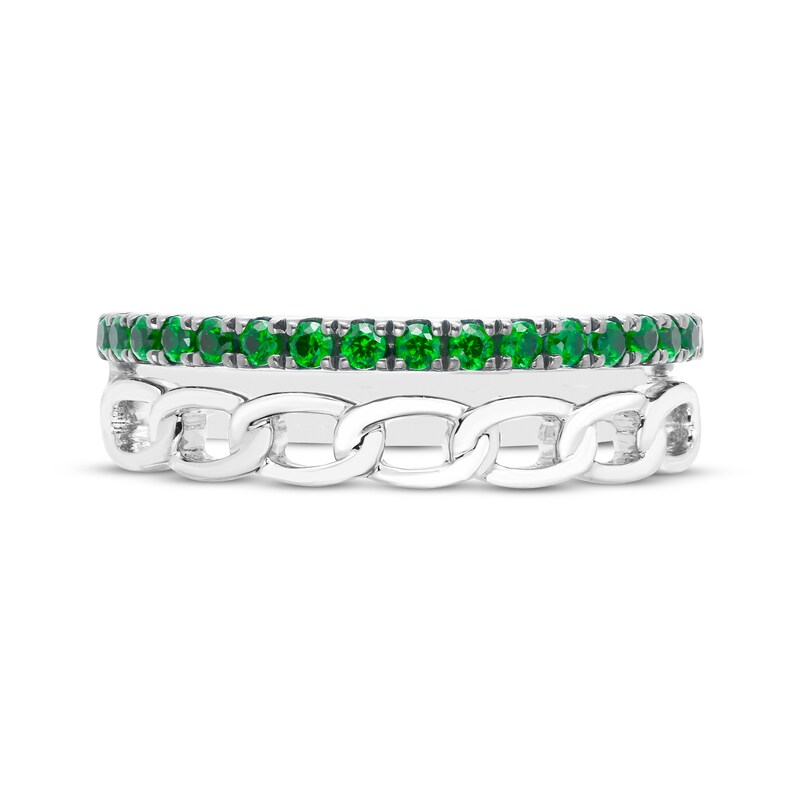 Main Image 3 of Lab-Created Emerald & Chain Link Faux Stack Ring Sterling Silver