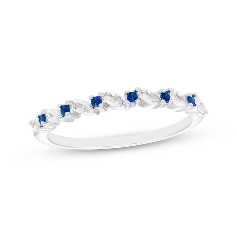 Main Image 1 of Round-Cut Blue Lab-Created Sapphire & Marquise-Cut White Lab-Created Sapphire Ring Sterling Silver