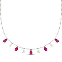 Pear-Shaped Lab-Created Ruby & White Lab-Created Sapphire Dangles Necklace Sterling Silver 18"