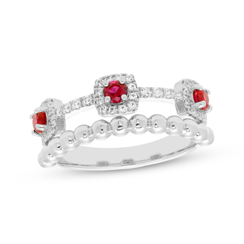 Main Image 1 of Lab-Created Ruby & White Lab-Created Sapphire Faux Stack Ring Sterling Silver