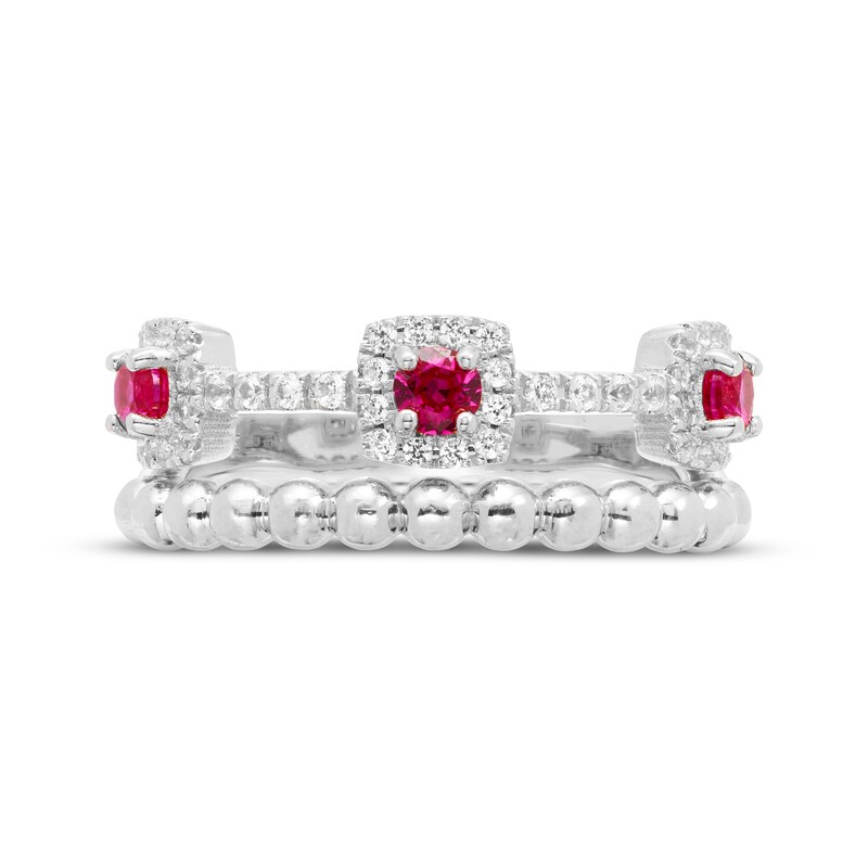Main Image 3 of Lab-Created Ruby & White Lab-Created Sapphire Faux Stack Ring Sterling Silver