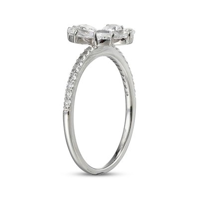 Pear-Shaped White Lab-Created Sapphire Flower Ring Sterling Silver