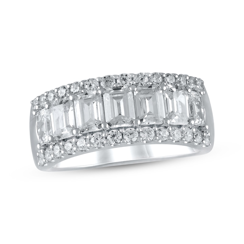 Main Image 1 of Lab-Grown Diamonds Emerald & Round-Cut Anniversary Ring 2-1/2 ct tw 14K White Gold