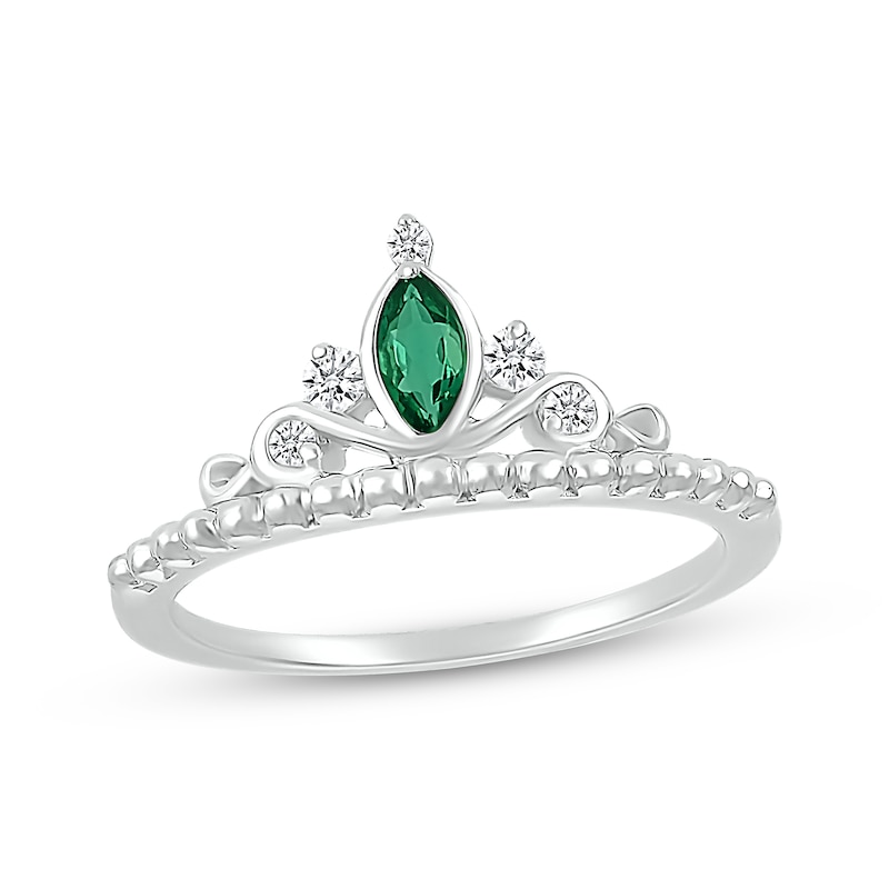 Main Image 1 of Marquise-Cut Lab-Created Emerald & White Lab-Created Sapphire Tiara Ring Sterling Silver