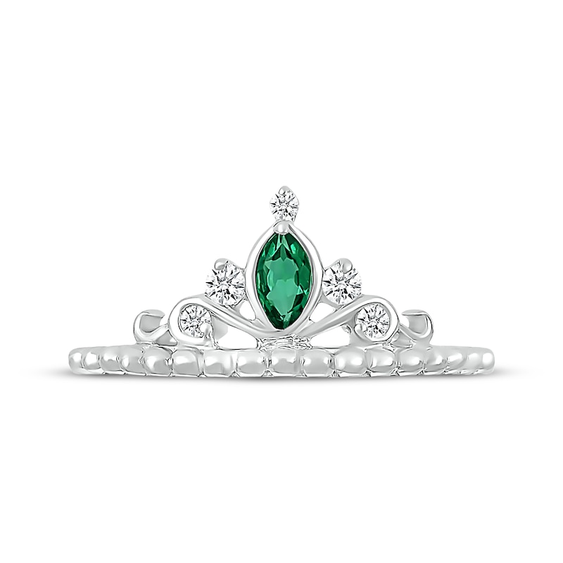 Main Image 4 of Marquise-Cut Lab-Created Emerald & White Lab-Created Sapphire Tiara Ring Sterling Silver