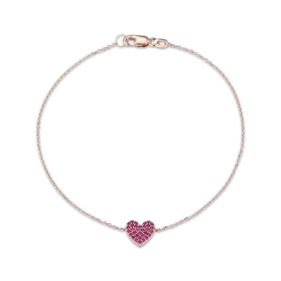 Lab-Created Ruby Heart Bracelet 10K Rose Gold 7.25"