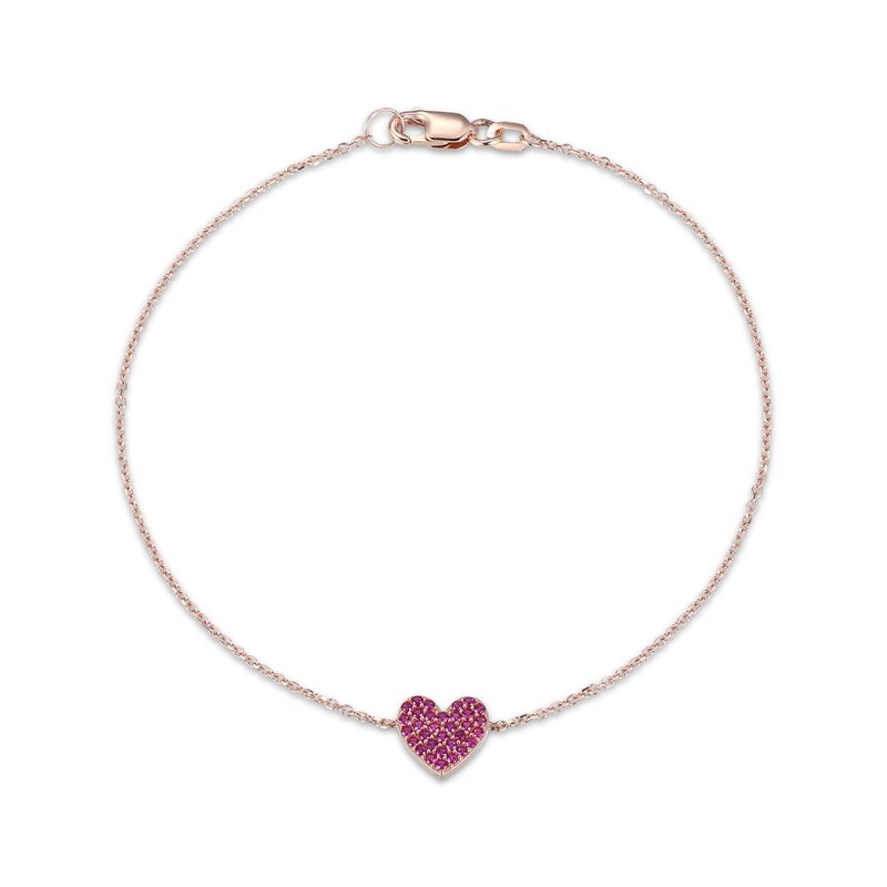 Main Image 1 of Lab-Created Ruby Heart Bracelet 10K Rose Gold 7.25"