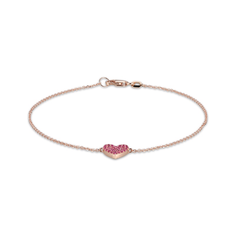 Main Image 2 of Lab-Created Ruby Heart Bracelet 10K Rose Gold 7.25"