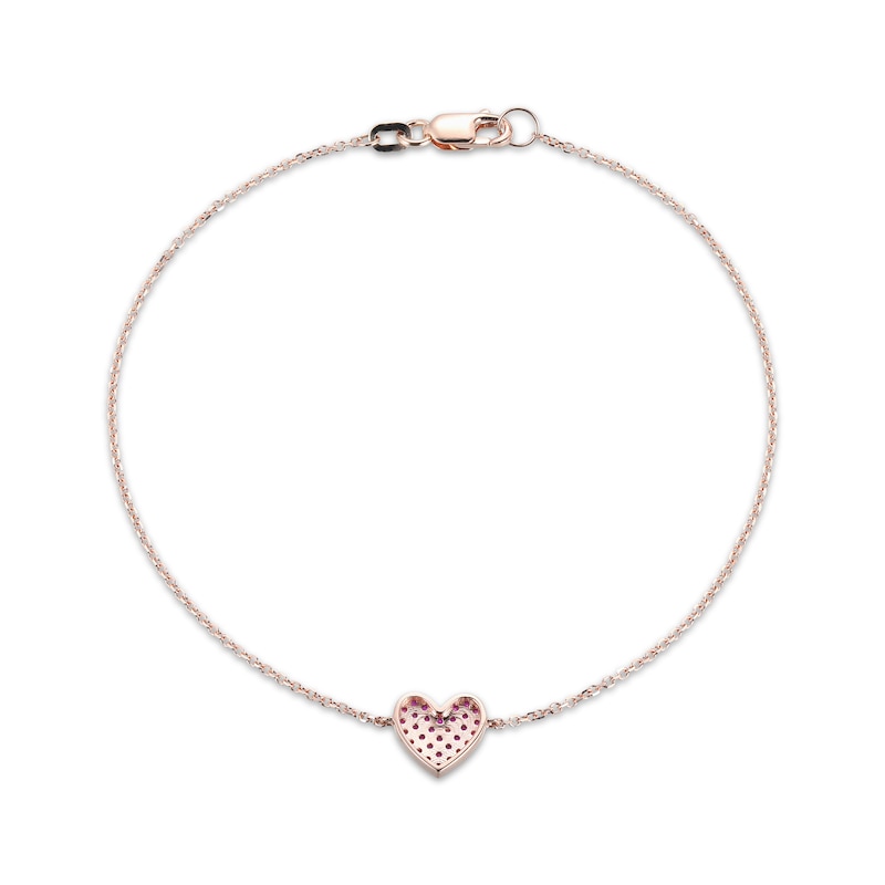 Main Image 3 of Lab-Created Ruby Heart Bracelet 10K Rose Gold 7.25"