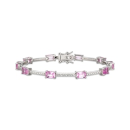 Emerald-Cut Pink Lab-Created Sapphire & White Lab-Created Sapphire Link Bracelet Sterling Silver 7.25"