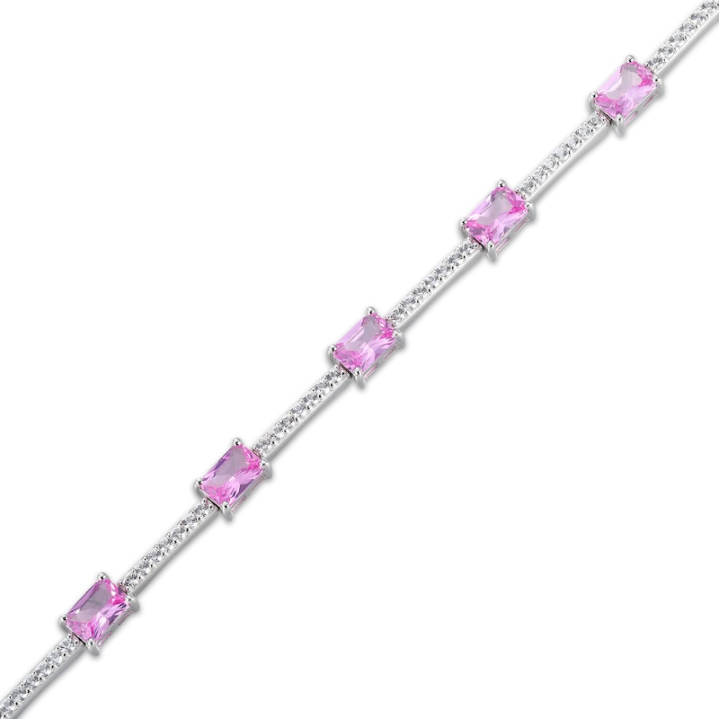 Main Image 2 of Emerald-Cut Pink Lab-Created Sapphire & White Lab-Created Sapphire Link Bracelet Sterling Silver 7.25"