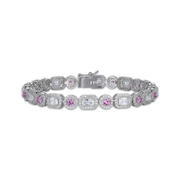 Emerald-Cut White Lab-Created Sapphire & Round-Cut Pink Lab-Created Sapphire Bracelet Sterling Silver 7.25"
