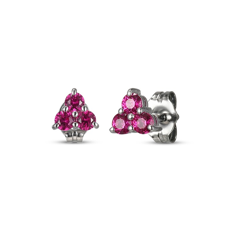 Main Image 1 of Lab-Created Ruby Trio Stud Earrings Sterling Silver