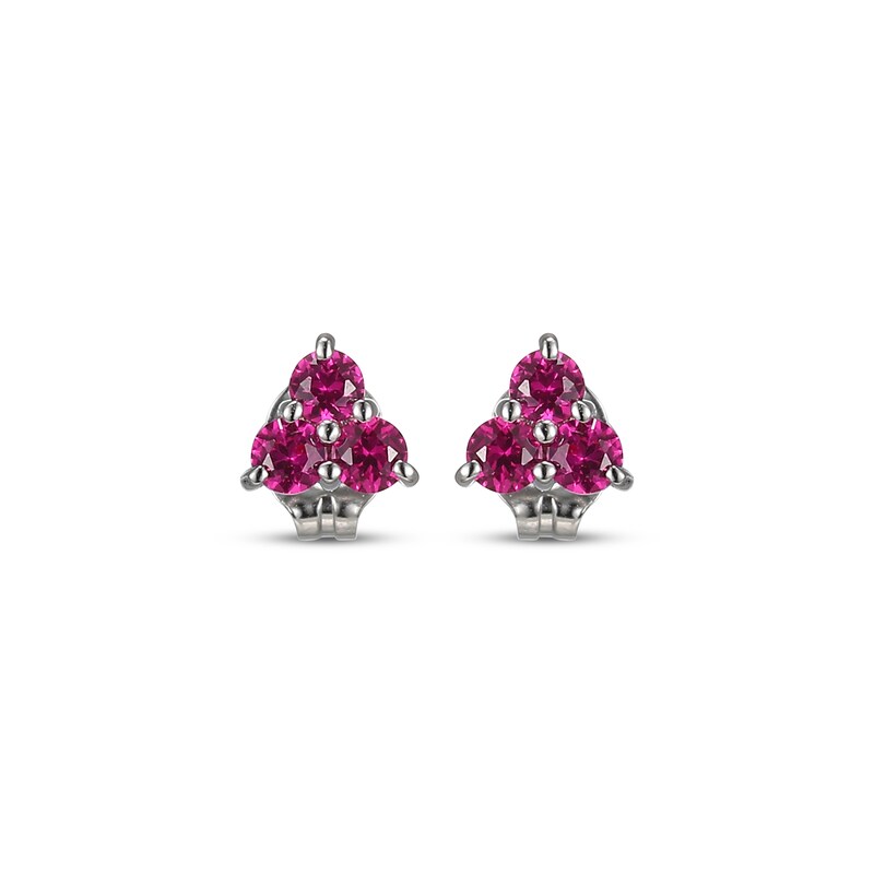 Main Image 2 of Lab-Created Ruby Trio Stud Earrings Sterling Silver