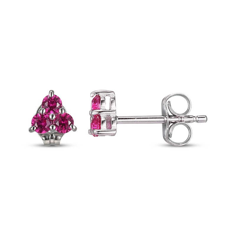 Main Image 3 of Lab-Created Ruby Trio Stud Earrings Sterling Silver