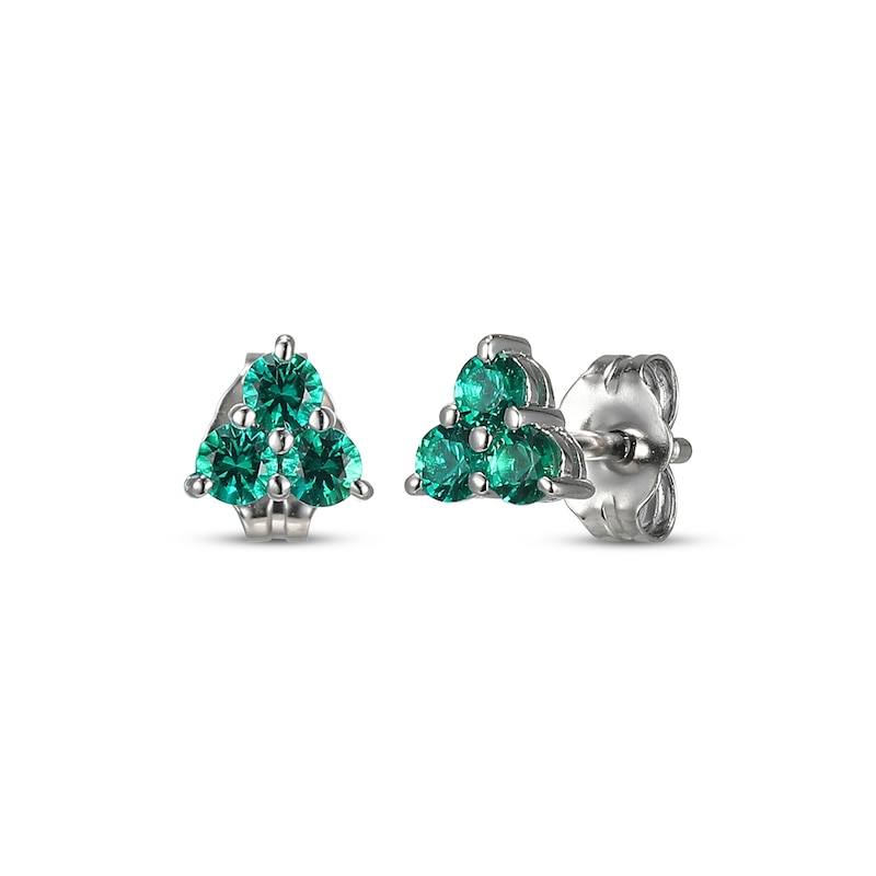 Main Image 1 of Lab-Created Emerald Trio Stud Earrings Sterling Silver