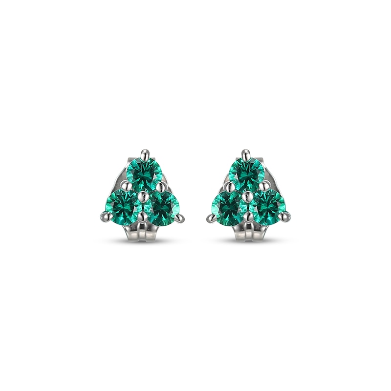 Main Image 2 of Lab-Created Emerald Trio Stud Earrings Sterling Silver