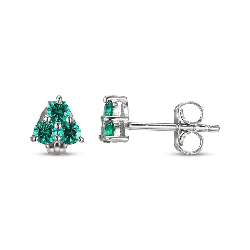 Main Image 3 of Lab-Created Emerald Trio Stud Earrings Sterling Silver