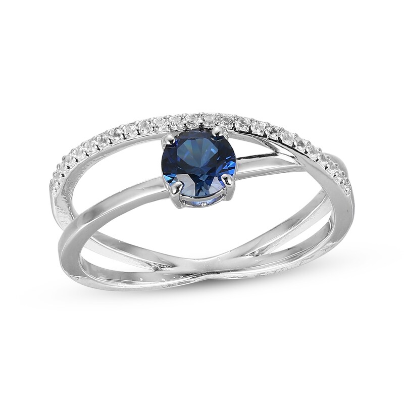 Main Image 1 of Blue Lab-Created Sapphire & White Lab-Created Sapphire Crossover Ring Sterling Silver