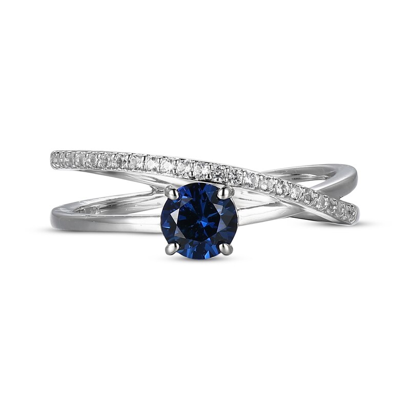Main Image 3 of Blue Lab-Created Sapphire & White Lab-Created Sapphire Crossover Ring Sterling Silver